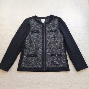 The TOG Shop Full Zip Jacket Blazer 8 Black Tweed Long Sleeve Office Business